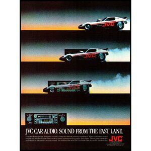 1983 JVC Car Stereo Vintage Print Ad Funny Car Fast Lane Audiophile Wall Art